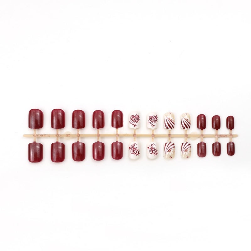 NBNTGH Red Press on Nails Chrome Nail Press ons Short Square Glue on Nail Heart Fake Nails Glossy Full Cover for Women Girls Manicure 24Pcs - Image 3